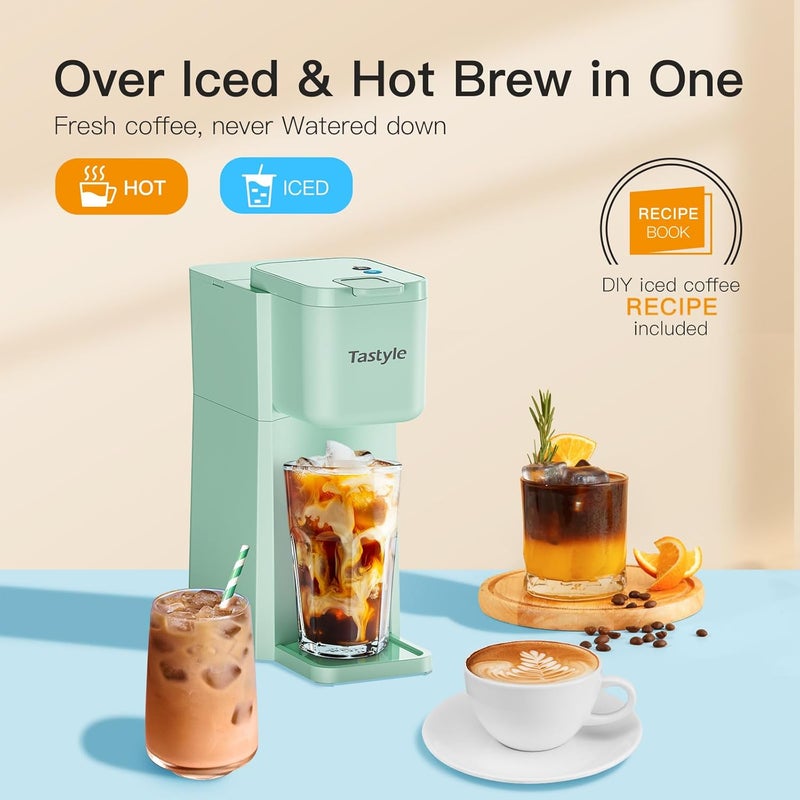 Tastyle Mini Hot and Iced Coffee Maker Single Serve, for K Cup and Ground, 6 to 14 Oz Brew Sizes, with Recipe Book, for Home, Travel, RV, Office and Dorm, Mint - Image 3